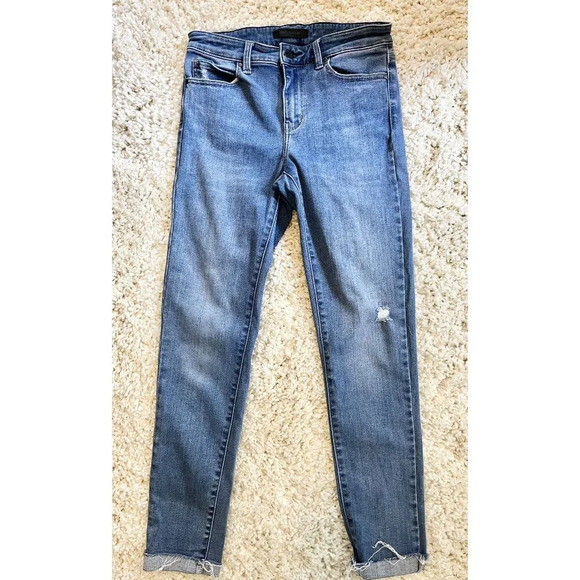 Uniqlo Jeans Womens 26 Ankle Cuff Straight Leg Blue Denim - Picture 1 of 4